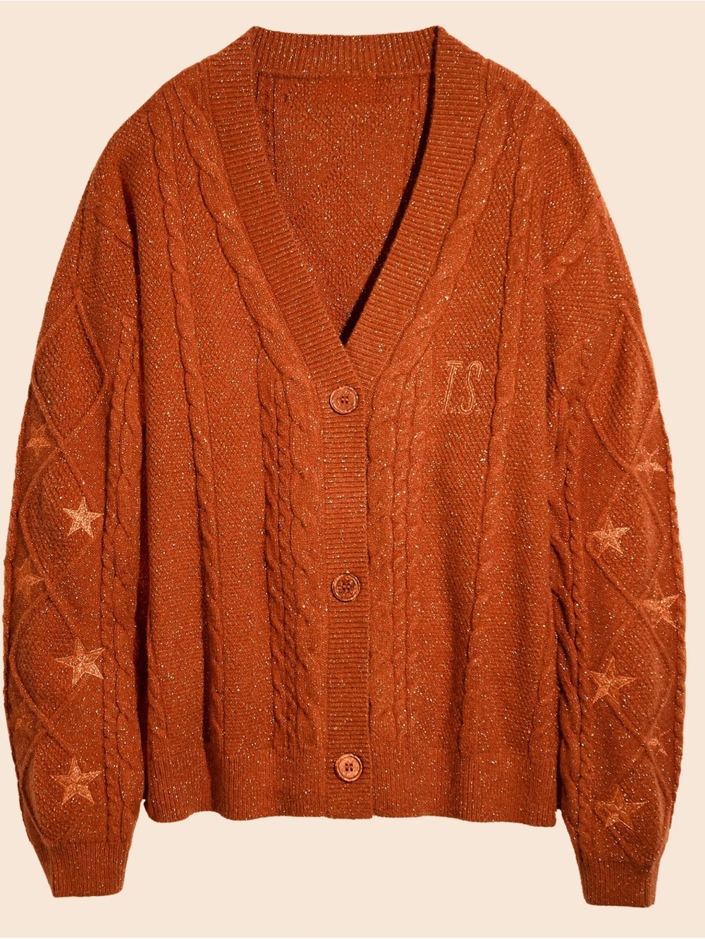 Taylor Swift Burnt Orange Chunky Cable Knit Cardigan The Life of a Showgirl - Picture 2 of 2